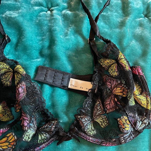 🦋 BUTTERFLY EMBROIDERY PLUNGE DEMI BRA 🦋 🌺💎Fleur du Mal 💎🌺 32DD - Picture 7 of 10